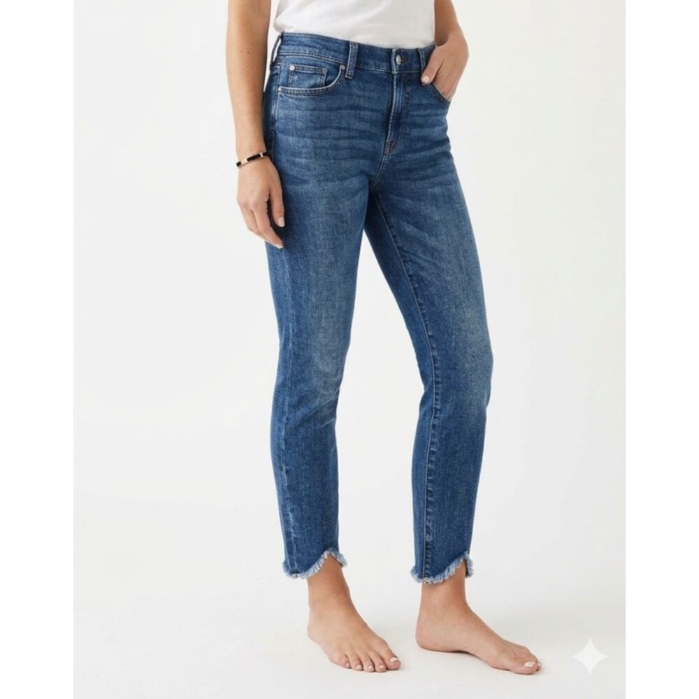 7 For All Mankind JEN7 Gwen Tulip Hem Ankle Skinny Jeans Size 29 Raw Fray Blue